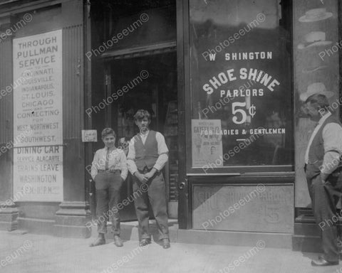 Washington Shoe Shine Parlor 'Five Cents' 1912 Vintage 8x10 Reprint Of Old Photo - Photoseeum