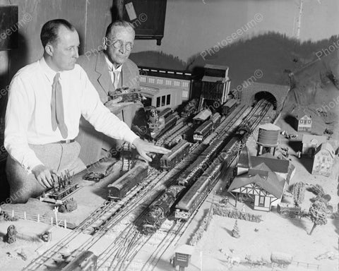 Men Playing With Toy Trains 1929 Vintage 8x10 Reprint Of Old Photo - Photoseeum
