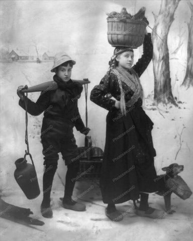 Dutch Girl & Boy With Wooden Shoes 8x10 Reprint Of Old Photo - Photoseeum