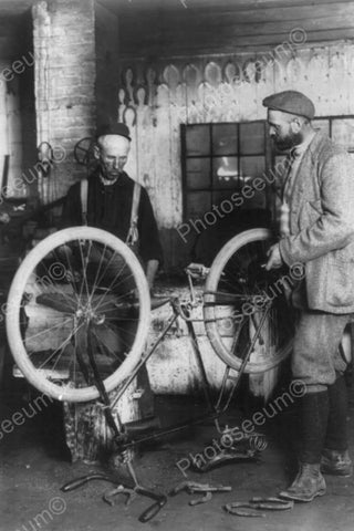 Antique Bicycle Repair Shop Scene 4x6 Reprint Of Old Photo - Photoseeum