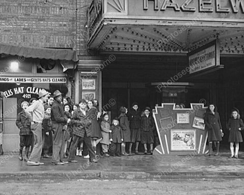 Kids In Vintage Movie Theatre Line Up  8x10 Reprint Of Old Photo - Photoseeum