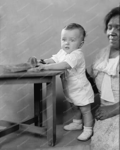 Little Cute Boy With His Nanny 1930s 8x10 Reprint Of Old Photo - Photoseeum