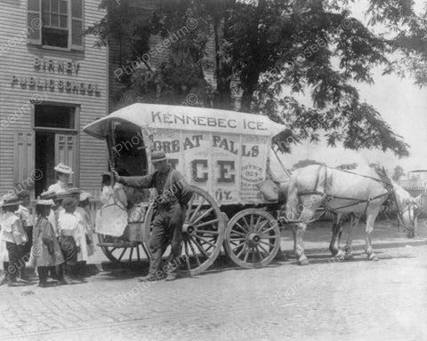 Horse & Ice Wagon, School Children 1890s 8x10 Reprint Of Old Photo - Photoseeum