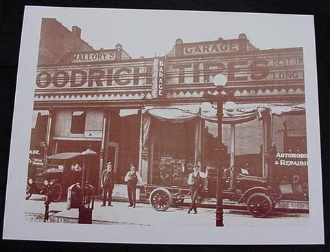 Mallory's Goodrich Tire Garage Vintage Sepia Card Stock Photo 1930s - Photoseeum