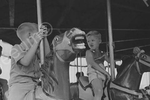 Boys Ride Merry Go Round Horses 1940s 4x6 Reprint Of Old Photo - Photoseeum