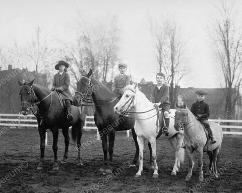Child Equestrian Riders Sit On Ponies 8x10 Reprint Of Old Photo - Photoseeum