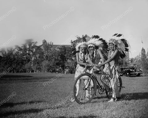 Three Indian Boys Horsing Around  Bicycle 1938 Vintage 8x10 Reprint Of Old Photo - Photoseeum