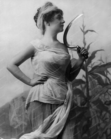 Victorian Woman Poses With Corn Stalks 8x10 Reprint Of Old Photo - Photoseeum