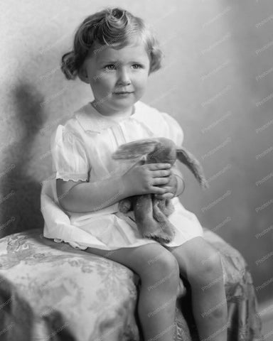 Sweet Little Girl With Bunny 1930s 8x10 Reprint Of Old Photo - Photoseeum