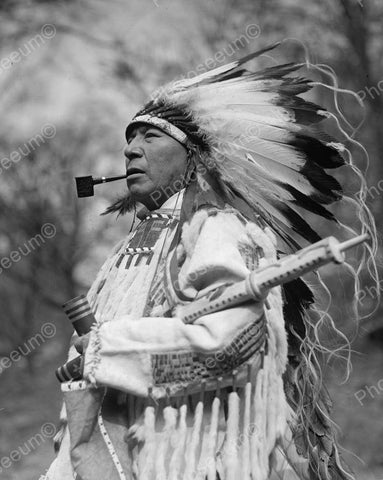 Indian Smoking Peace Pipe Vintage 8x10 Reprint Of Old Photo - Photoseeum