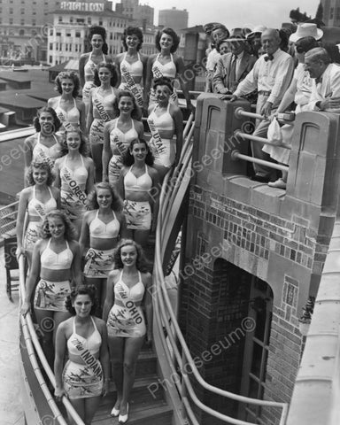 Beauty Pageant Contestants On Stairs 8x10 Reprint Of Old Photo - Photoseeum