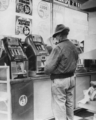 Man Playing Mills Slot Machine In Drug Store Vintage 8x10 Reprint Of Old Photo - Photoseeum