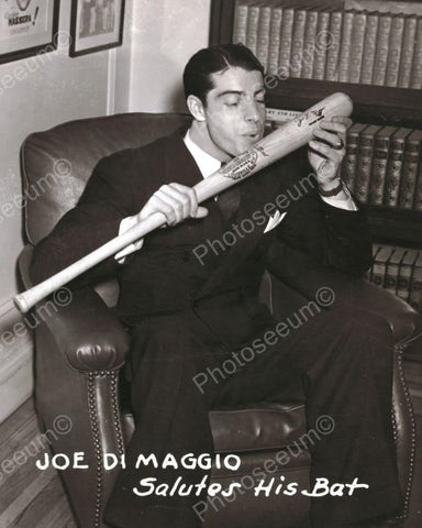 Joe DiMaggio Kisses Baseball Bat 1900s 8x10 Reprint Of Old Photo - Photoseeum