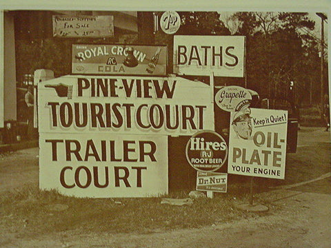 Trailer Park Woodbine Gerogia Soda Signs- Hires Sepia Card Stock Photo 1950's - Photoseeum