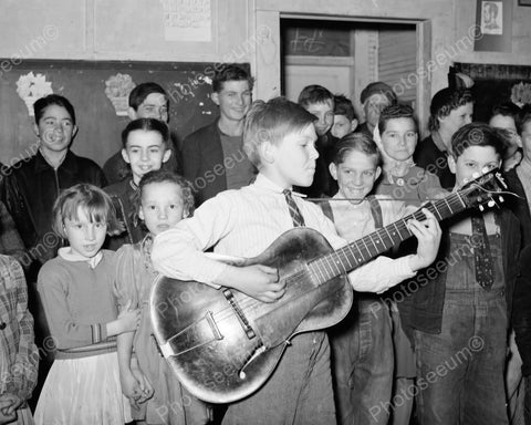 Young Boy Plays Vintage Gibson Guitar 8x10 Reprint Of Old Photo - Photoseeum