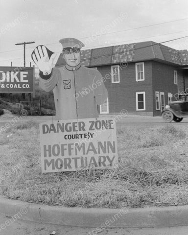 Poilce Sign Danger Zone Hoffman Mortuary 1938 Vintage 8x10 Reprint Of Old Photo - Photoseeum