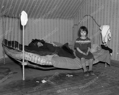 Sad Girl Sits On Sunken Bed Depression 8x10 Reprint Of Old Photo - Photoseeum