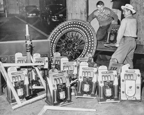 Confiscated Slot Machines Mills 1946 Golden Falls 8x10 Reprint Of Old Photo - Photoseeum
