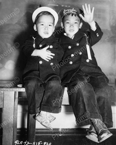 Two Small Boys Remember Pearl Harbor Hat 8x10 Reprint Of Old Photo - Photoseeum