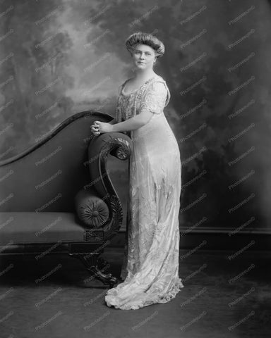 Classy Lady Posing By Chesterfield 8x10 Reprint Of Old Photo - Photoseeum