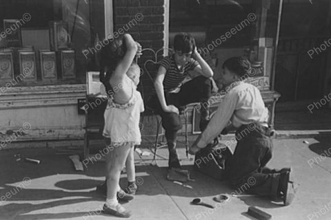 Small Girl Watches Shoe Shine Boy At Work 4x6 Reprint Of Old Photo - Photoseeum