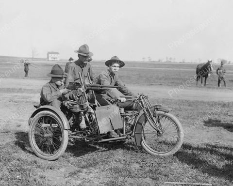 Young Men On Motorcycle With Machine Gun 8x10 Reprint Of Old Photo - Photoseeum