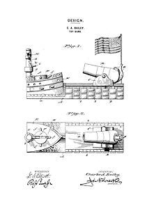 USA Patent Boat Canon Mechanical Bank 1890's Drawings - Photoseeum