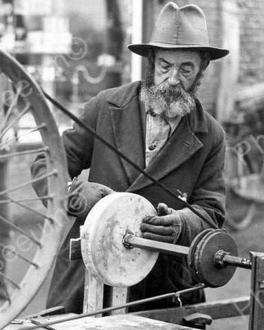 Street Sharpener Using Grindstone Vintage 8x10 Reprint Of Old Photo - Photoseeum