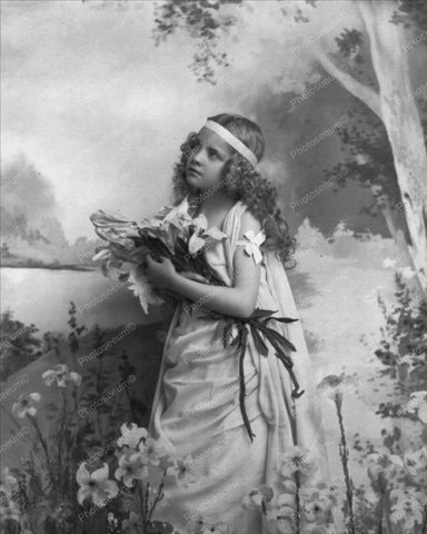 Victorian Girl & Flowers Portrait 1900s 8x10 Reprint Of Old Photo - Photoseeum