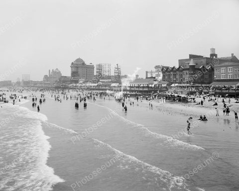 Busy Beach At Atlantic City Hotel Strip 8x10 Reprint Of Old  Photo - Photoseeum