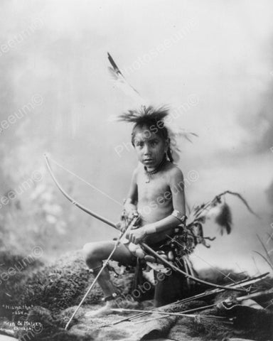 Indian Boy Holding Bow And Arrow Vintage 8x10 Reprint Of Old Photo - Photoseeum