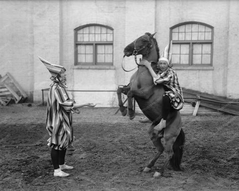 Clown On Rearing Horse! 1910s 8x10 Reprint Of Old Photo - Photoseeum