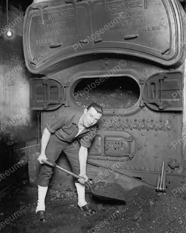 Man Shoveling Coal Firebox Bolier 1926 Vintage 8x10 Reprint Of Old Photo - Photoseeum