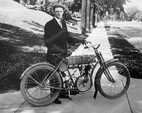 Harley Davidson Motorcycle Very Early Bike Vintage 8x10 Reprint Of Old Photo - Photoseeum