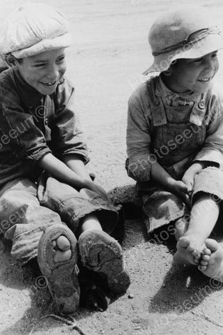 Happy Boys With Huge Hole In Shoe 1900s 4x6 Reprint Of Old Photo - Photoseeum