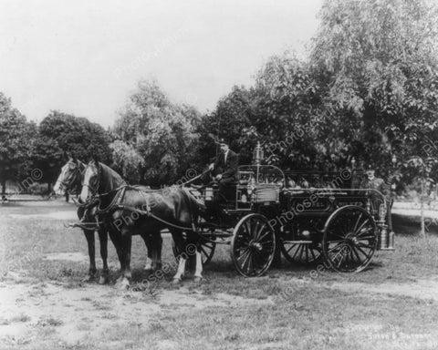 Horse Drawn Antique  Fire Wagon 1910s 8x10 Reprint Of Old Photo - Photoseeum