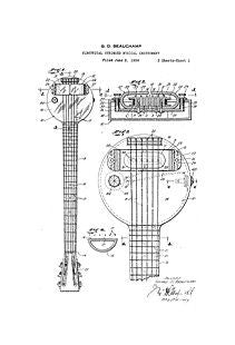 USA Patent 1930's G Beauchamp Guitar Rickenbacker Drawings - Photoseeum