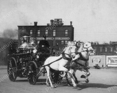 Fire Wagon W Horses Rushes To Fire 1900s Old 8x10 Reprint Of Photo - Photoseeum