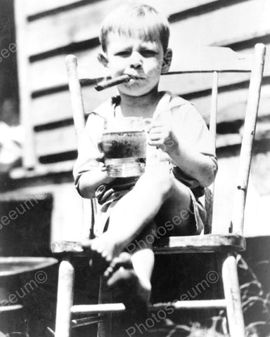Young Boy With Beer And Smoking Cigar! Vintage 8x10 Reprint Of Old Photo - Photoseeum