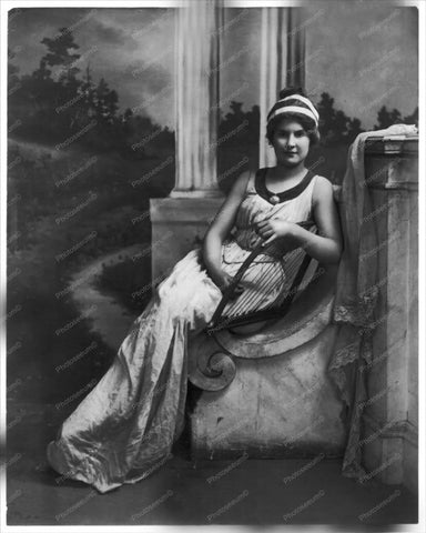 Lady Seated Holding Lyre 1900 Harp 8x10 Reprint Of Old Photo - Photoseeum