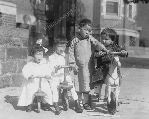 Cute Small Children Scooter Riders! 8x10 Reprint Of Old Photo - Photoseeum