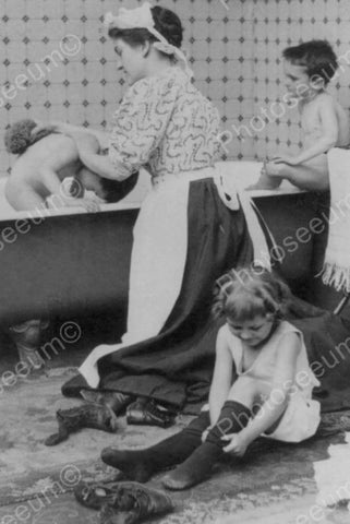 Children's Busy Bathtub Scene! 1800s 4x6 Reprint Of Old Photo - Photoseeum