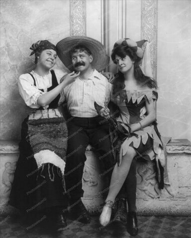 Man Sits Between 2 Flirty Women Vintage 8x10 Reprint Of Old Photo - Photoseeum
