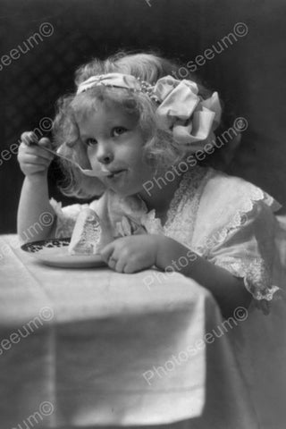 Sweet Girl Tot Eats Spoonful Of Ice Cream 4x6 Reprint Of Old Photo - Photoseeum