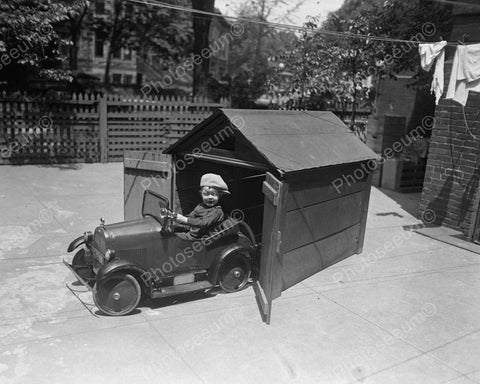 Boy With Pedal Car Garage 1925 Vintage 8x10 Reprint Of Old Photo - Photoseeum