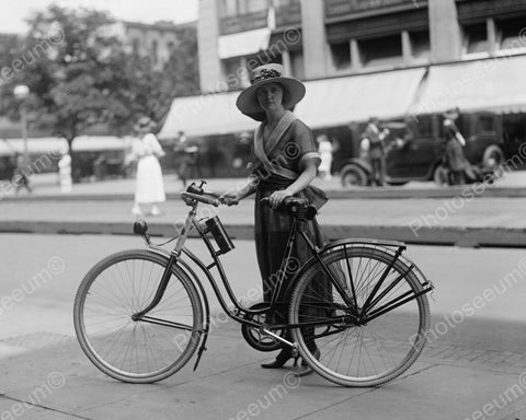 Lady In Dress With Antique Bicycle 1900s 8x10 Reprint Of Old Photo - Photoseeum