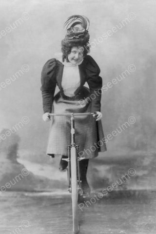 Victorian Lady In Skirt Rides Bicycle! 4x6 Reprint Of Old Photo - Photoseeum