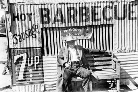 Black Man Sits On Bench At Barbecue Hut 8x12 Reprint Of Old Photo - Photoseeum