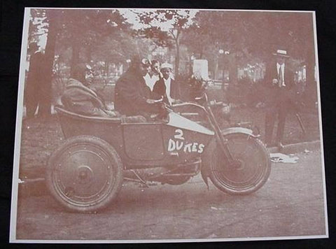 Motorcycle with side car 2 Dukes Vintage Sepia Card Stock Photo 1920s - Photoseeum