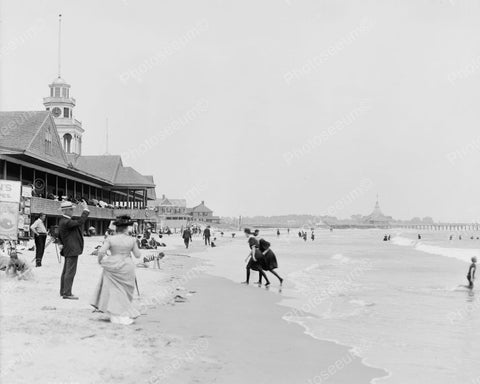 Bathing Beach Pier 1910 Vintage 8x10 Reprint Of Old Photo - Photoseeum